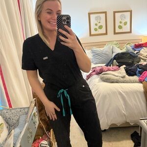 Black Women's Pants with Teal Accent